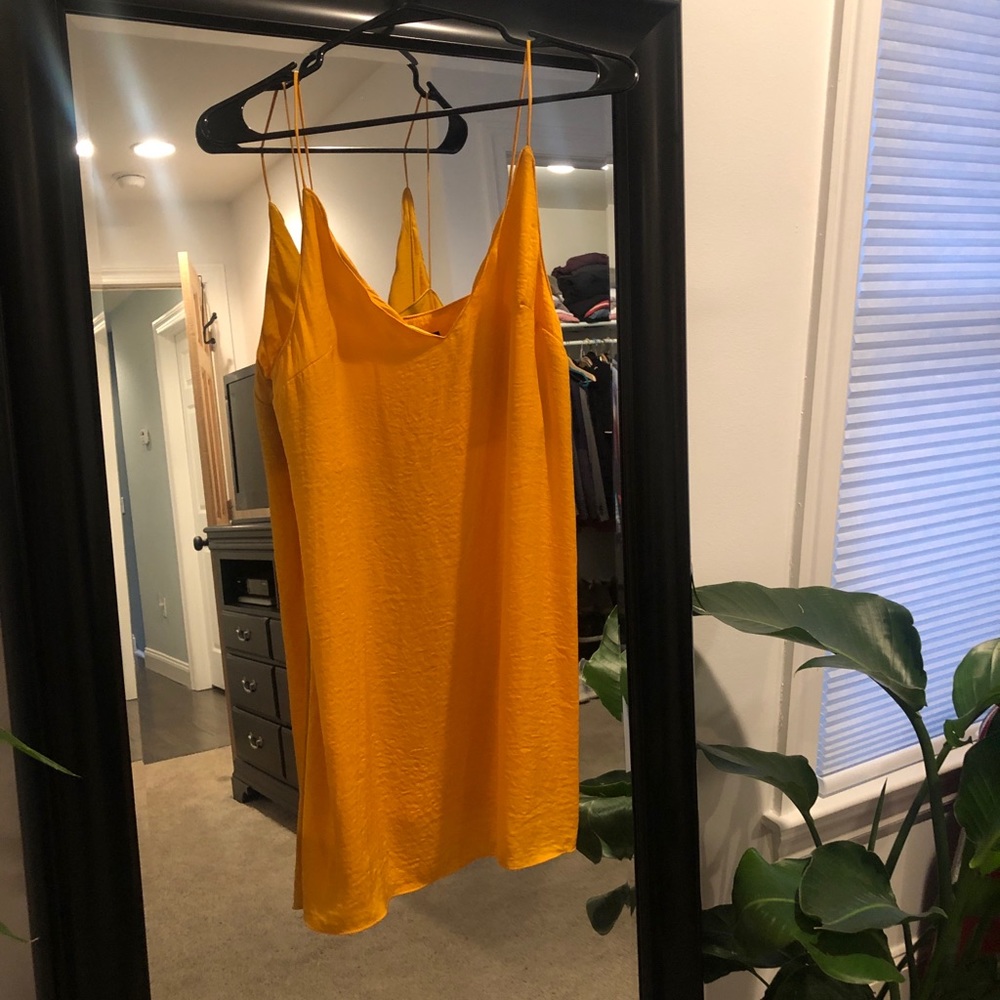 Topshop Mini Yellow Satin Slip Dress